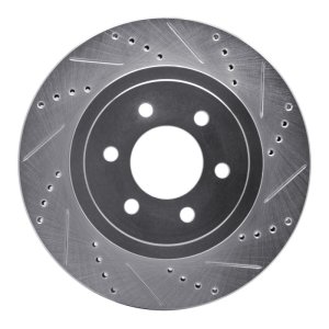 Dodge Dakota Brake Rotor (1) - Front Right - R1 Concepts - Drilled & Slotted - Silver - `03-`04